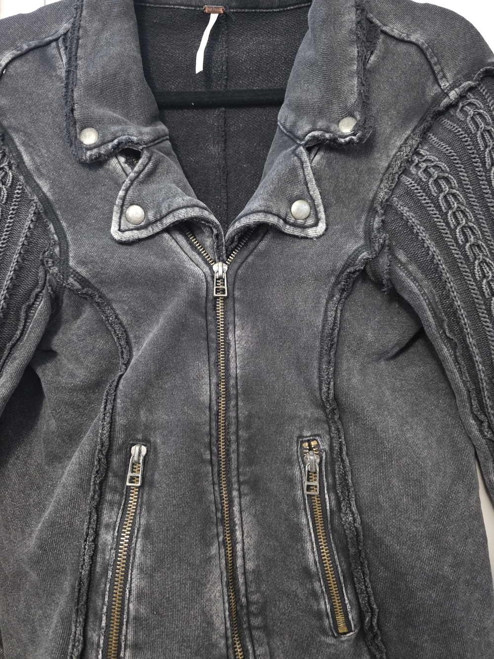 Free People Washed Charcoal Grey Bomber Jacket